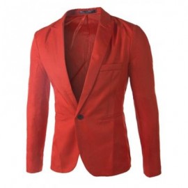 image of CASUAL TAILORED COLLAR SINGLE BUTTON SOLID COLOR BLAZER FOR MEN (RED) XL