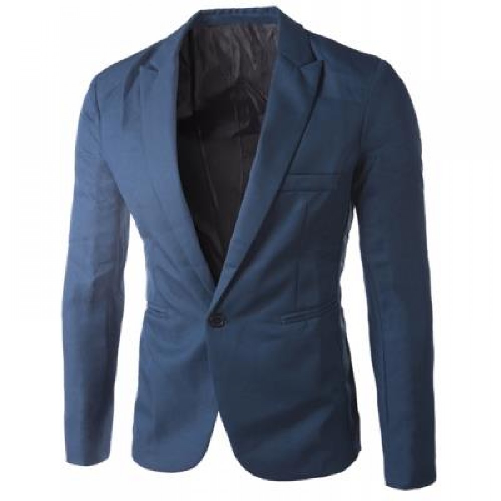 CASUAL TAILORED COLLAR SINGLE BUTTON SOLID COLOR BLAZER FOR MEN (SAPPHIRE BLUE) 2XL CASUAL TAILORED COLLAR SINGLE BUTTON SOLID COLOR BLAZER FOR MEN (SAPPHIRE BLUE) 2XL
