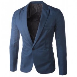 image of CASUAL TAILORED COLLAR SINGLE BUTTON SOLID COLOR BLAZER FOR MEN (SAPPHIRE BLUE) 2XL