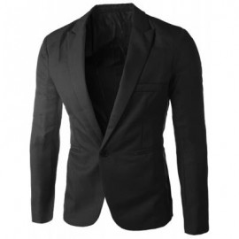 image of CASUAL TAILORED COLLAR SINGLE BUTTON SOLID COLOR BLAZER FOR MEN (BLACK) 2XL