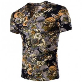 image of V NECK FLOWER PRINT SHORT SLEEVES T-SHIRT FOR MEN (COLORMIX) L