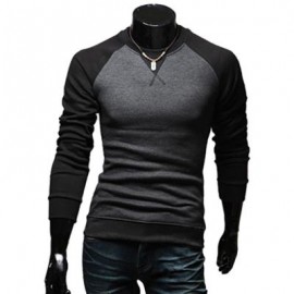 image of CASUAL PATCHWORK ROUND NECK MALE LONG SLEEVE SHIRT (BLACK M/L/XL/XXL) M