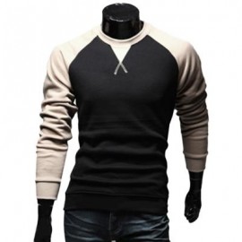 image of CASUAL PATCHWORK ROUND NECK MALE LONG SLEEVE SHIRT (KHAKI M/L/XL/XXL) M