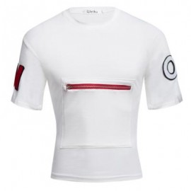 image of MALE LETTER PRINT EMBROIDERY ZIPPER DESIGN ROUND NECK SHORT SLEEVE SHIRT (WHITE M/L/XL/XXL) M
