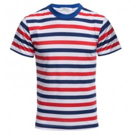 image of MALE COLOR BLOCK ROUND NECK SHORT SLEEVE SAILOR STRIPED SHIRT (STRIPE M/L/XL/XXL) M