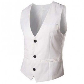 image of RETRO PURE COLOR V NECK POCKET DECORATION SUIT VEST FOR MALE (WHITE) L