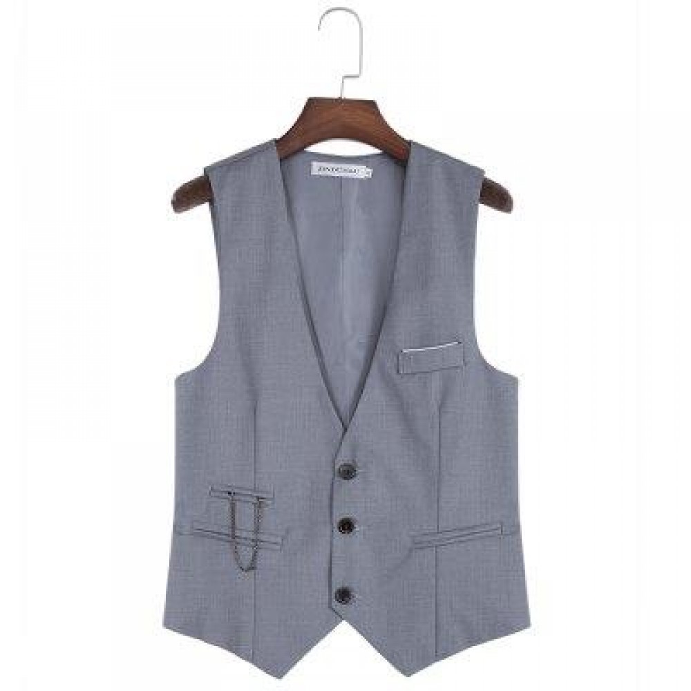 RETRO PURE COLOR V NECK POCKET DECORATION SUIT VEST FOR MALE (GRAY) M RETRO PURE COLOR V NECK POCKET DECORATION SUIT VEST FOR MALE (GRAY) M