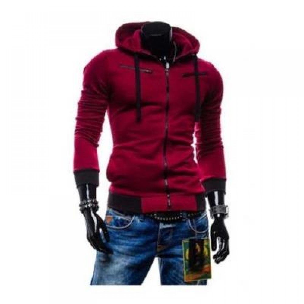 CASUAL FLEECE COLOR BLOCK ZIPPER DECORATION MALE HOODIES (CLARET) 3XL CASUAL FLEECE COLOR BLOCK ZIPPER DECORATION MALE HOODIES (CLARET) 3XL