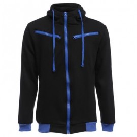 image of CASUAL FLEECE COLOR BLOCK ZIPPER DECORATION MALE HOODIES (BLACK) L