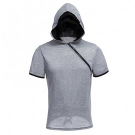 image of MALE SOLID COLOR INCLINED ZIPPER DESIGN HOODED SHIRTS (GRAY) 2XL