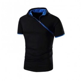 image of MALE SOLID COLOR INCLINED ZIPPER DESIGN HOODED SHIRTS (BLUE AND BLACK) 2XL