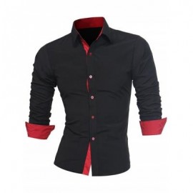 image of TURNDOWN COLLAR PANEL DESIGN FORMAL SHIRT (BLACK AND RED) 2XL