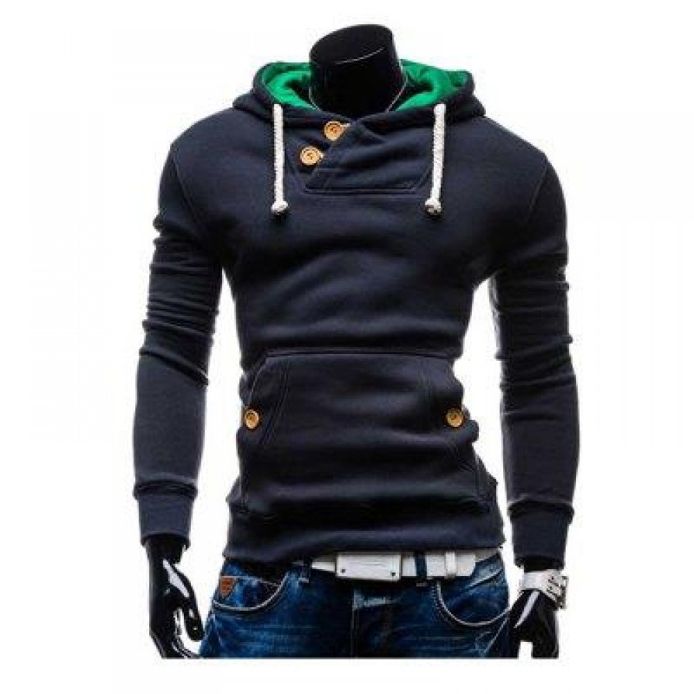 POCKET DESIGN SLIM FIT LONG SLEEVE CASUAL HOODIES FOR MEN (BLUE) L POCKET DESIGN SLIM FIT LONG SLEEVE CASUAL HOODIES FOR MEN (BLUE) L
