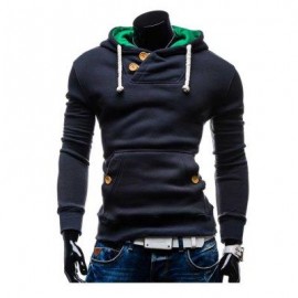 image of POCKET DESIGN SLIM FIT LONG SLEEVE CASUAL HOODIES FOR MEN (BLUE) L