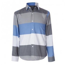 image of TRENDY DISTINCT COLOR BLOCK STRIPES PRINT TURN-DOWN COLLAR SLIMMING LONG SLEEVES MEN'S SHIRT (COLORMIX) XL