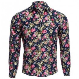 image of FLORAL PRINT TURN DOWN COLLAR LONG SLEEVE CASUAL SHIRT FOR MALE (CADETBLUE) 2XL