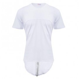 image of STYLISH PURE COLOR ZIPPER DESIGN MALE ROUND NECK SHORT SLEEVE SHIRT (WHITE M/L/XL/XXL) XXL