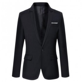 image of STYLISH PURE COLOR TURN DOWN COLLAR MALE SLIM FIT SUIT (BLACK) M