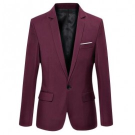 image of STYLISH PURE COLOR TURN DOWN COLLAR MALE SLIM FIT SUIT (CLARET) M