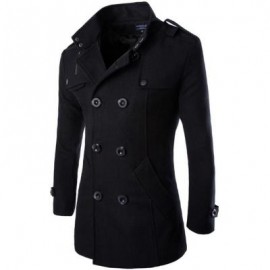 image of MEN'S DOUBLE BREASTED LONG SLEEVE TURNDOWN COLLAR COTTON COAT (BLACK) XL