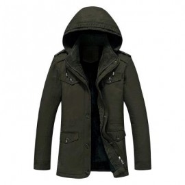 image of EPAULET DESIGN DETACHABLE HOOD FLOCKING COAT (ARMY GREEN) 2XL