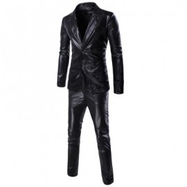 image of FASHIONABLE SHINNY BLAZER + PANTS TWINSET SUITS FOR MEN (BLACK) 2XL