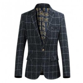 image of STYLISH GRID DESIGN FLORAL PRINT INSIDE TURN DOWN COLLAR MALE SLIM FIT SUIT (DEEP GRAY) L