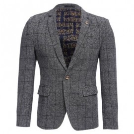 image of STYLISH GRID DESIGN FLORAL PRINT INSIDE TURN DOWN COLLAR MALE SLIM FIT SUIT (LIGHT GRAY) XL