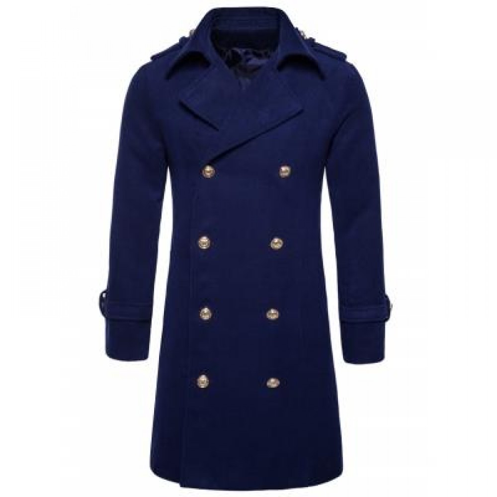 TURNDOWN COLLAR DOUBLE BREASTED PEACOAT (CADETBLUE) M TURNDOWN COLLAR DOUBLE BREASTED PEACOAT (CADETBLUE) M