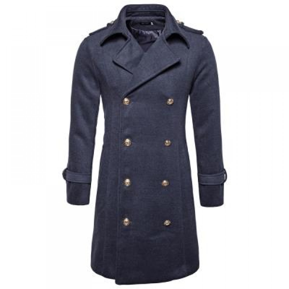 TURNDOWN COLLAR DOUBLE BREASTED PEACOAT (DEEP GRAY) S TURNDOWN COLLAR DOUBLE BREASTED PEACOAT (DEEP GRAY) S
