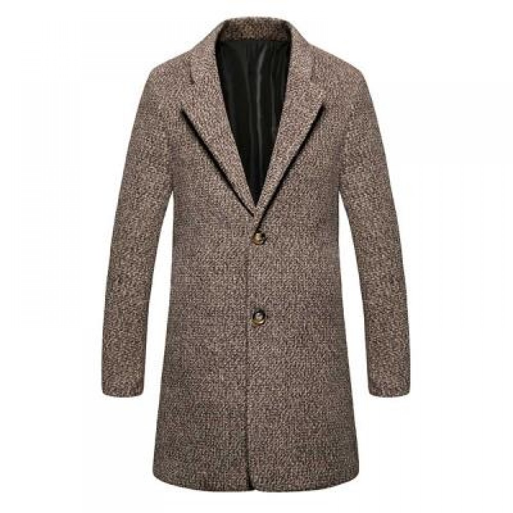 CASUAL TURN DOWN COLLAR MALE WOOLEN CLOTH COAT (DARK KHAKI) L CASUAL TURN DOWN COLLAR MALE WOOLEN CLOTH COAT (DARK KHAKI) L