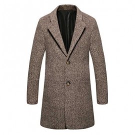 image of CASUAL TURN DOWN COLLAR MALE WOOLEN CLOTH COAT (DARK KHAKI) L