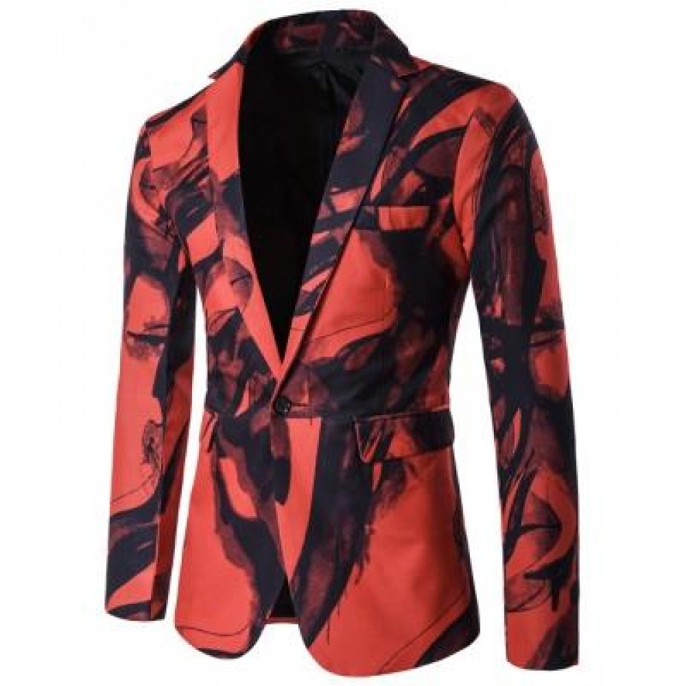 LAPEL WASH PAINTING ONE BUTTON BLAZER (RED) M LAPEL WASH PAINTING ONE BUTTON BLAZER (RED) M