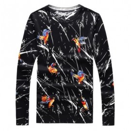 image of CREW NECK 3D BIRDS AND SPLATTER PAINT PRINT SWEATER (BLACK) M