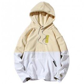 image of HOODED COLOR BLOCK EMBROIDERED APPLIQUES PULLOVER HOODIE (LIGHT YELLOW) L