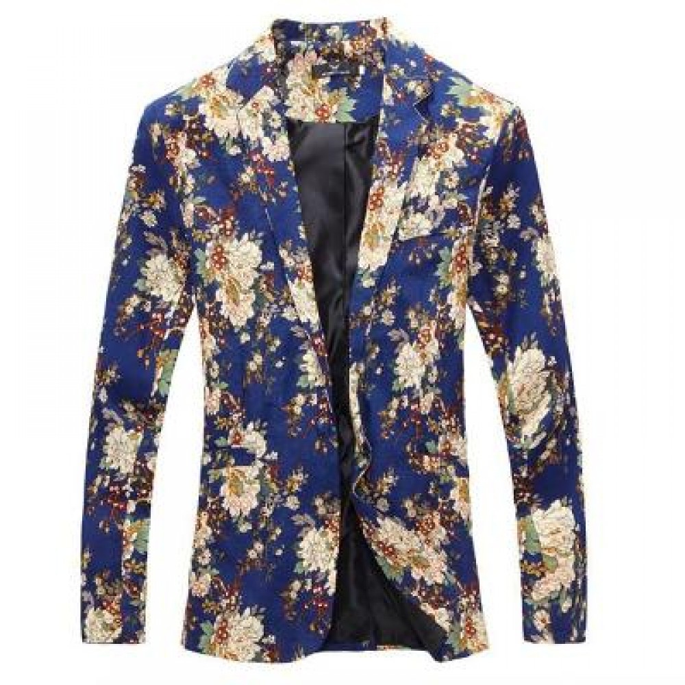 MEN BLAZE FLORAL PRINT COTTON BLEND BLAZER JACKET MEN'S CASUAL SUITS (BLUE) M MEN BLAZE FLORAL PRINT COTTON BLEND BLAZER JACKET MEN'S CASUAL SUITS (BLUE) M