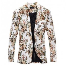 image of MEN BLAZE FLORAL PRINT COTTON BLEND BLAZER JACKET MEN'S CASUAL SUITS (WHITE) M