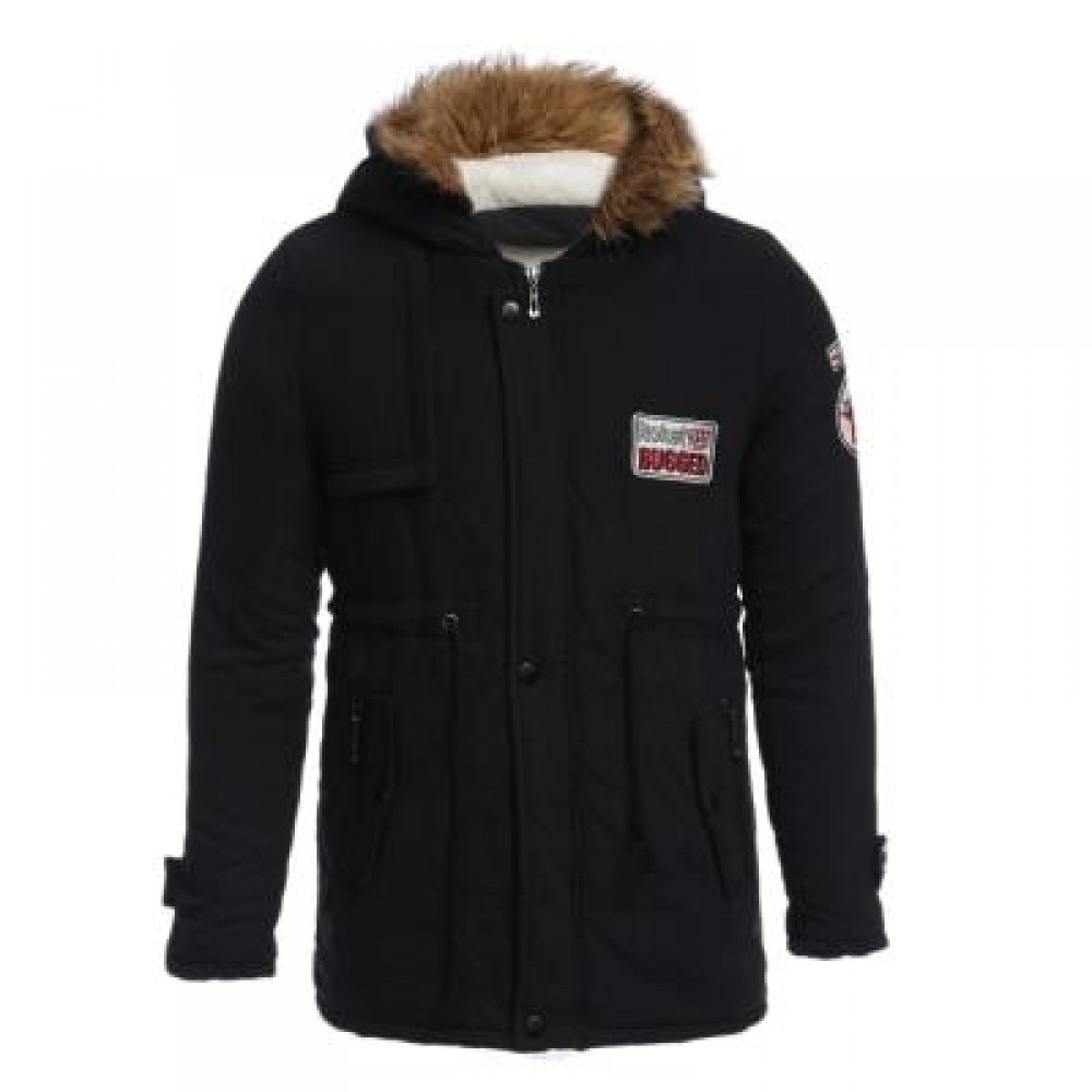 CASUAL SHOULDER MARK DECORATION DRAW STRING MALE WARM HOODED COAT (BLACK) L CASUAL SHOULDER MARK DECORATION DRAW STRING MALE WARM HOODED COAT (BLACK) L