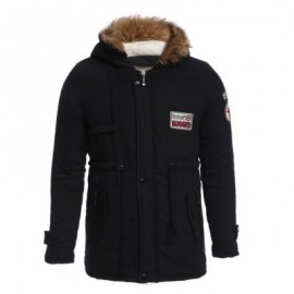 image of CASUAL SHOULDER MARK DECORATION DRAW STRING MALE WARM HOODED COAT (BLACK) L