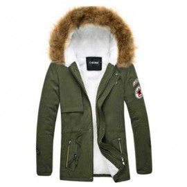 image of CASUAL SHOULDER MARK DECORATION DRAW STRING MALE WARM HOODED COAT (ARMY GREEN) L
