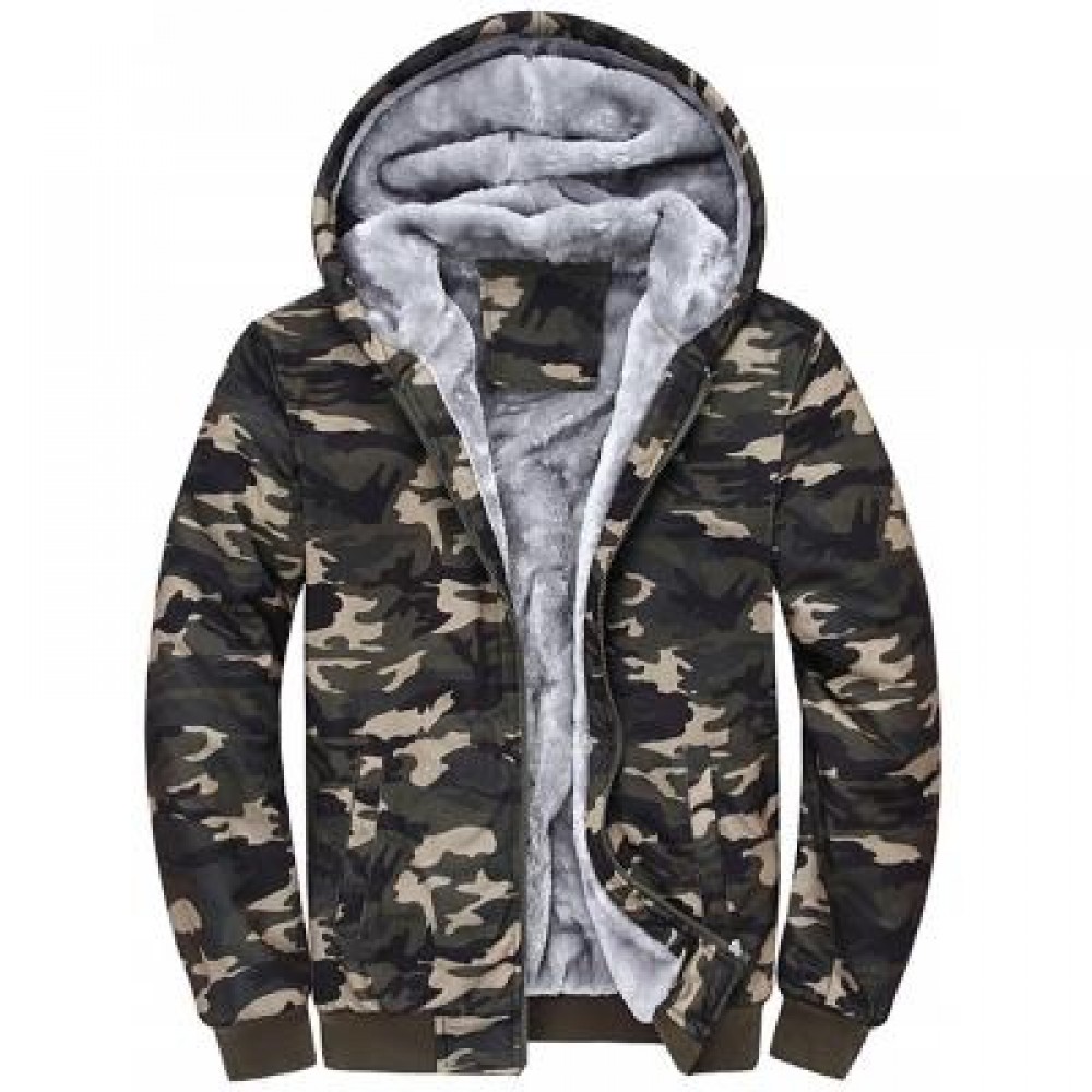 ZIP UP CAMOUFLAGE FLOCKING HOODED JACKET (CAMOUFLAGE) L ZIP UP CAMOUFLAGE FLOCKING HOODED JACKET (CAMOUFLAGE) L