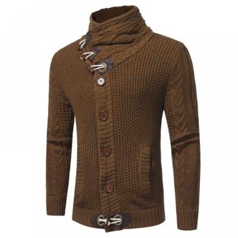 COWL NECK HORN BUTTON SINGLE BREASTED CARDIGAN (CAMEL) L COWL NECK HORN BUTTON SINGLE BREASTED CARDIGAN (CAMEL) L