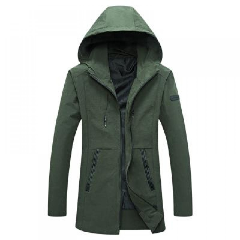 CASUAL HOODED LONG SLEEVE ZIPPER MEN JACKET (ARMY GREEN) L CASUAL HOODED LONG SLEEVE ZIPPER MEN JACKET (ARMY GREEN) L