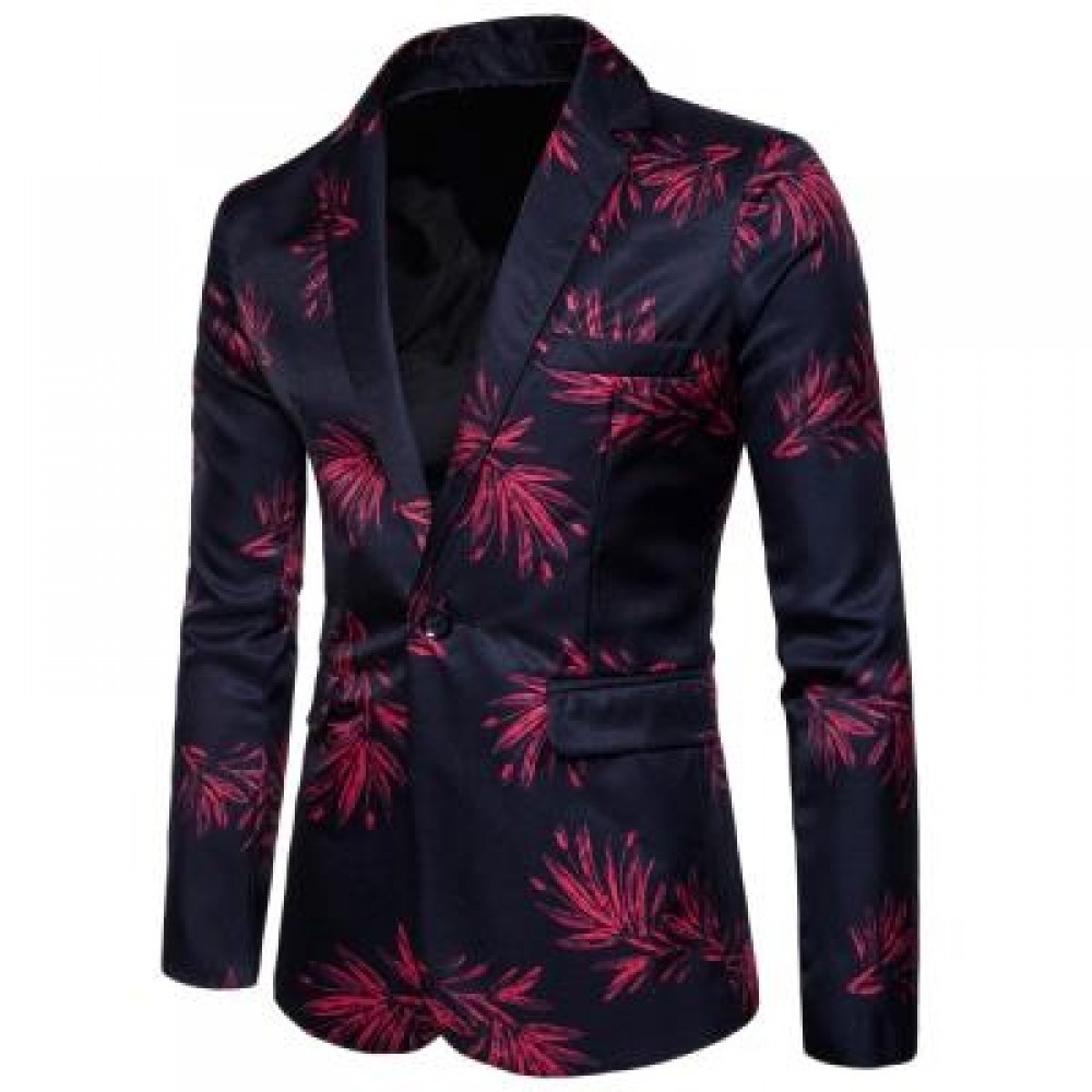 LAPEL ONE BUTTON FLORAL PRINT BLAZER (RED) XL LAPEL ONE BUTTON FLORAL PRINT BLAZER (RED) XL