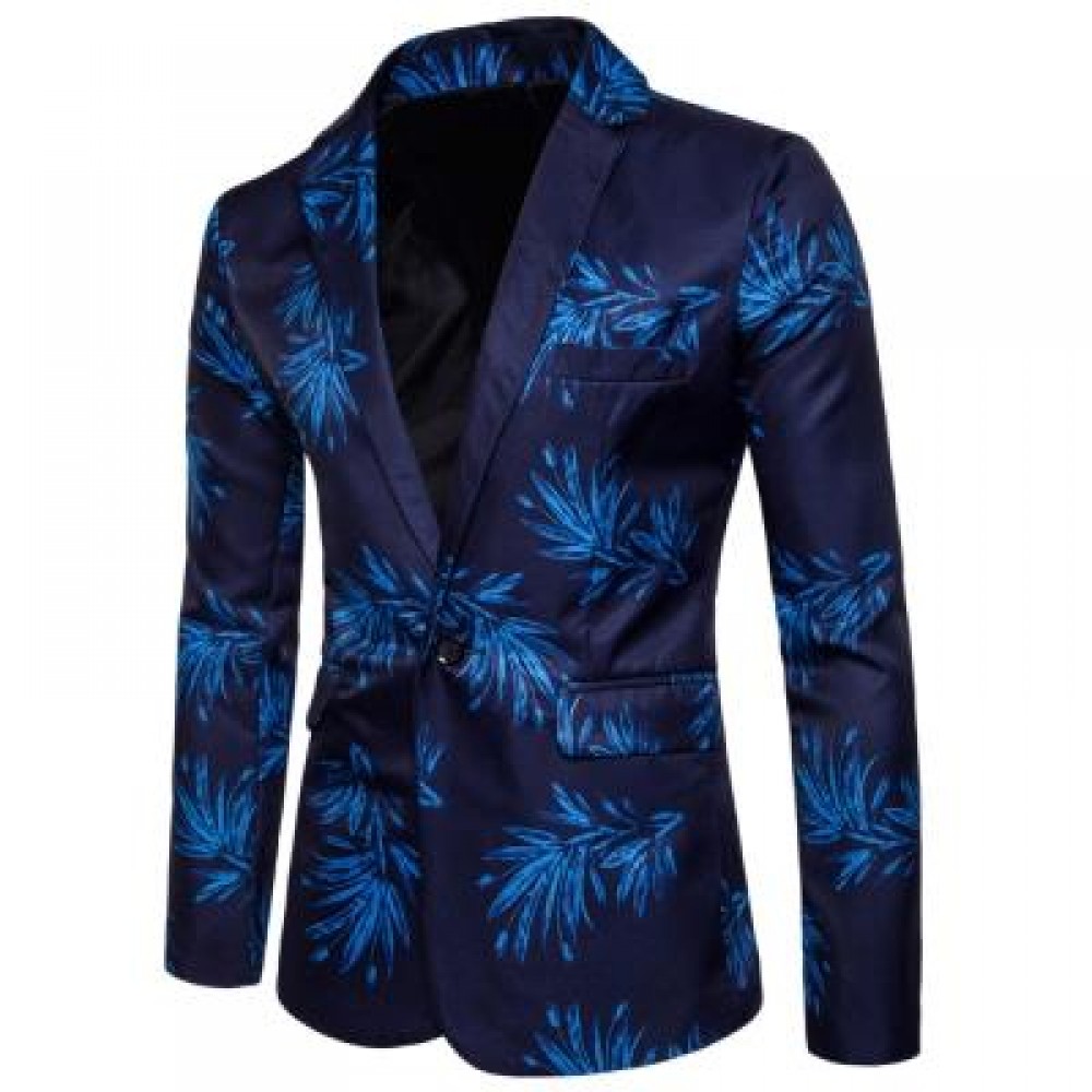 LAPEL ONE BUTTON FLORAL PRINT BLAZER (BLUE) XL LAPEL ONE BUTTON FLORAL PRINT BLAZER (BLUE) XL