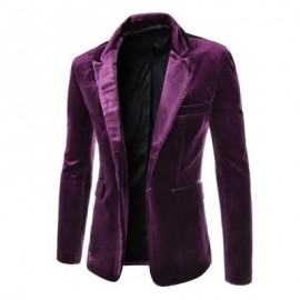 image of FASHION LAPEL POCKET EDGING DESIGN SLIMMING LONG SLEEVE CORDUROY BLAZER FOR MEN (PURPLE) XL