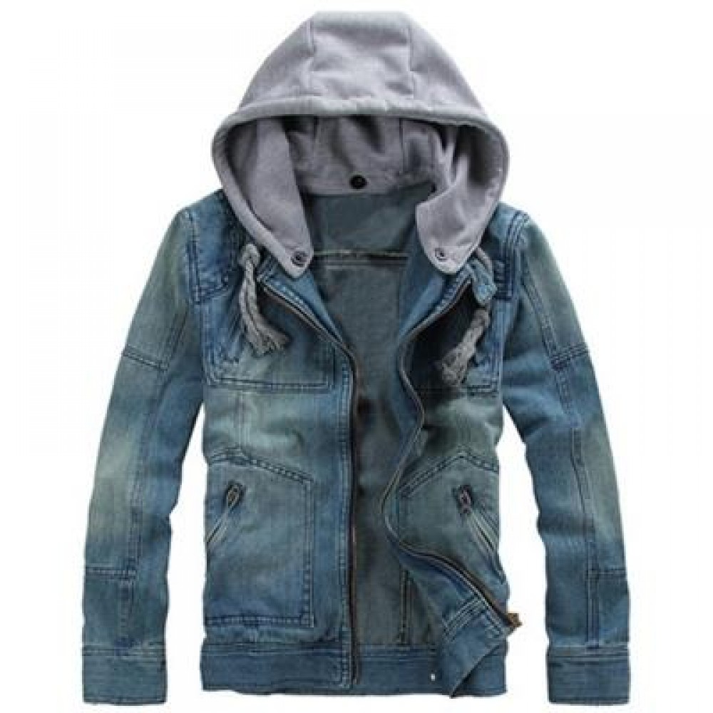 ZIPPERED REMOVABLE HOOD DENIM JACKET (DENIM BLUE) 2XL ZIPPERED REMOVABLE HOOD DENIM JACKET (DENIM BLUE) 2XL