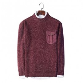 image of TRENDY ROUND COLLAR LONG SLEEVE POCKET KNITTED MEN SWEATER (WINE RED) 3XL