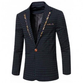 image of STYLISH SPLICED DOT EMBROIDERED LAPEL COLLAR SINGLE BUTTON BLAZER FOR MEN (DEEP GREEN) 2XL
