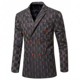 image of NEW LOOK NOTCHED LAPEL COLLAR DOUBLE BREASTED STRIPED BLAZER FOR MEN (GRAY) 2XL